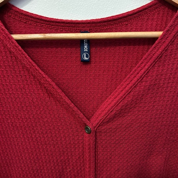 Red Button-Up Waffle Knit Cardigan - Picture 3 of 4